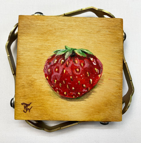 Jordbær - original artwork - acrylic painting on wood block