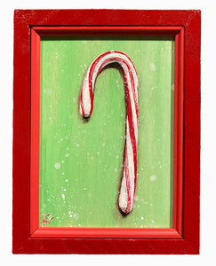 Candy Cane in a Frame - acrylic painting on wood
