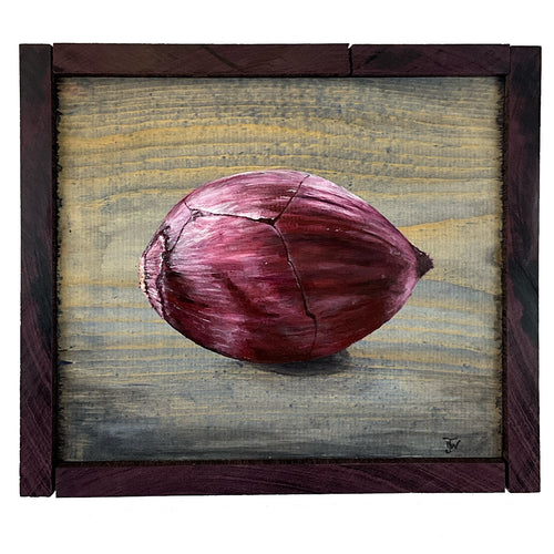 Cracked Red Onion - acrylic painting on wood