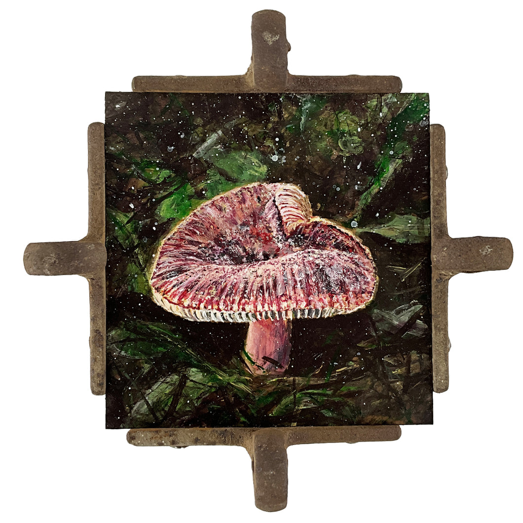 Folded Mushroom - original artwork - acrylic painting on wood