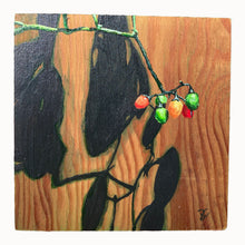 Fence Berries - acrylic painting on wood