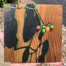 Fence Berries - acrylic painting on wood