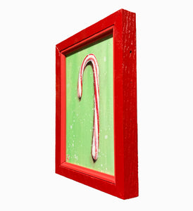 Candy Cane in a Frame - acrylic painting on wood