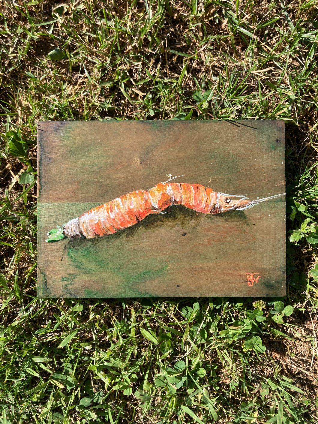 Crooked Carrot - acrylic painting on wood