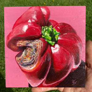 Red Pepper Rot Spot - acrylic painting on wood