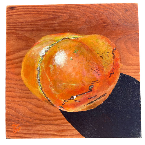Orange Stitches Tomato - acrylic painting on wood