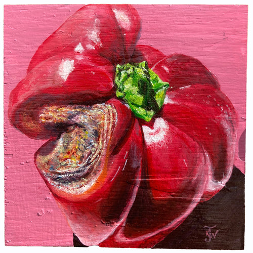 Red Pepper Rot Spot - acrylic painting on wood