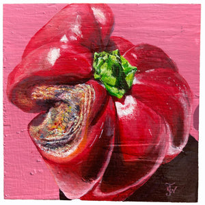 Red Pepper Rot Spot - acrylic painting on wood
