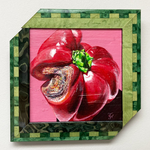 Red Pepper Rot Spot - acrylic painting on wood