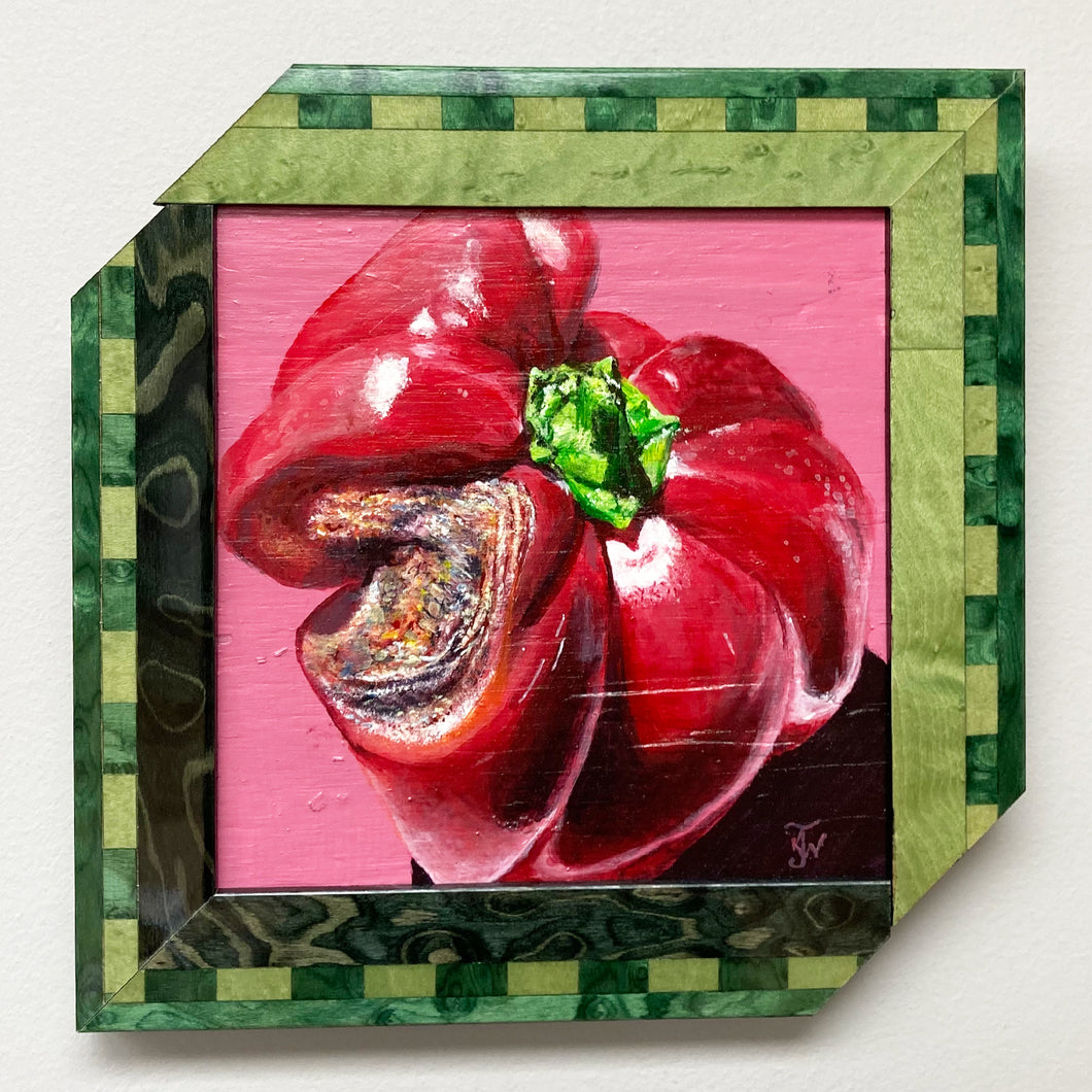 Red Pepper Rot Spot - acrylic painting on wood
