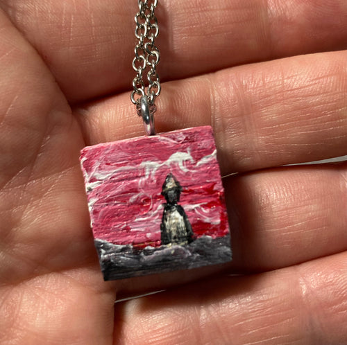 Red Skies White Cloak - Charm Painting - Tiny Art or Necklace