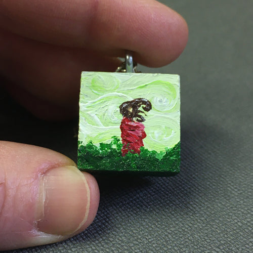 Poppygown Field - Charm Painting - Tiny Art or Necklace