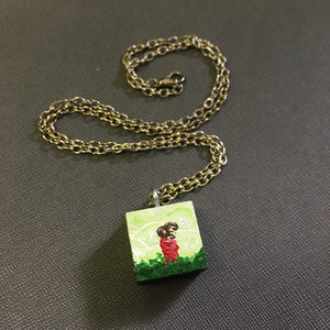 Poppygown Field - Charm Painting - Tiny Art or Necklace