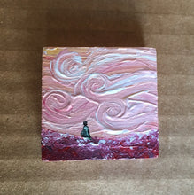 Solo Painting, Tiny Art - Grapefruit Sky, Red Ground, Green Cloak