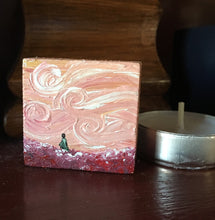 Solo Painting, Tiny Art - Grapefruit Sky, Red Ground, Green Cloak